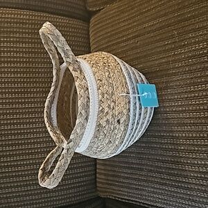 NWT Pillowfort Collapsible Storage Basket Tan and White Raffia